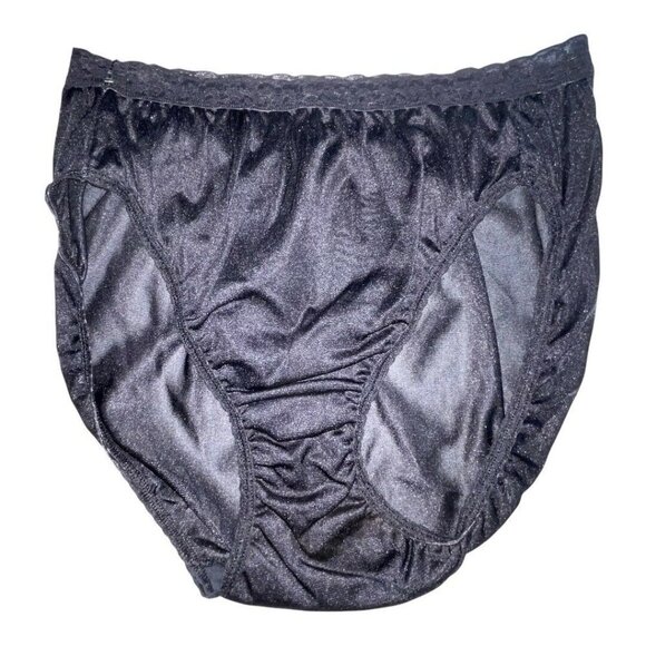 Vintage Fruit Of The Loom Med Black High Waist Mushroom Gusset Nylon Panties